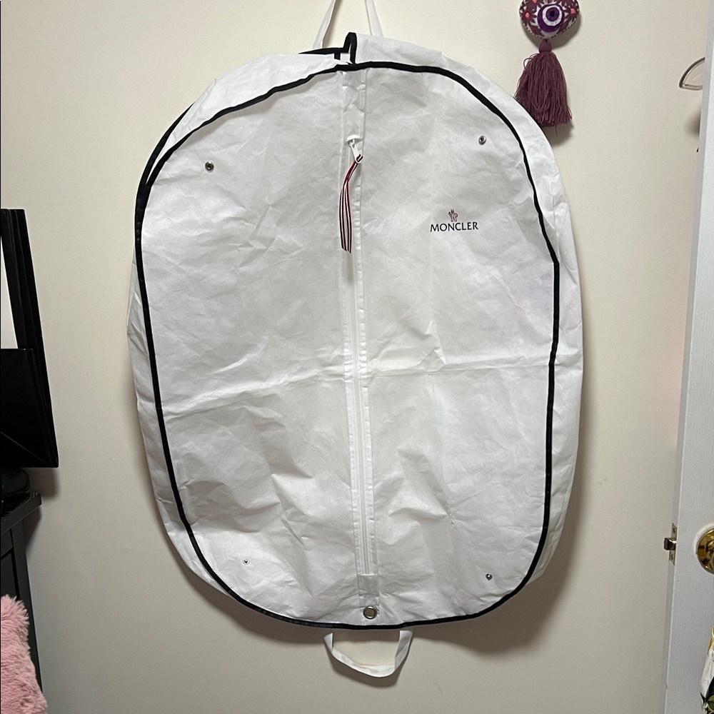 Moncler White Garment Bag with Black Trim